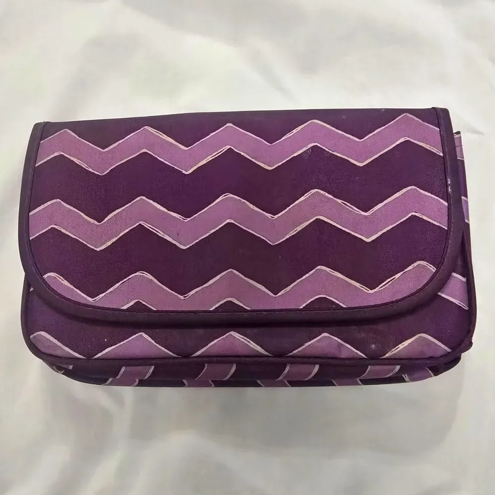 Thirty-One Purple Folding Makeup Organizer Case w/ Mirror Zipper Pockets
